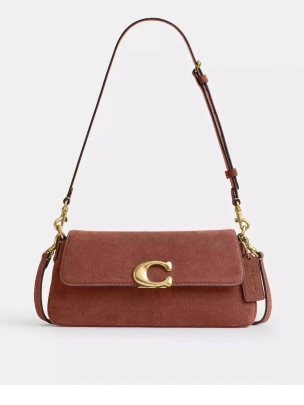 NWT Coach Suede Jet Bag Chestnut Brown Shoulder Bag Brass Hardware